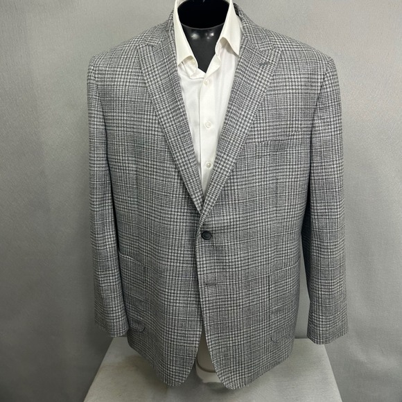 Joseph Abboud Sport Coat 48R Lanificio di Pray Italy Unstructured Gray Plaid - Picture 1 of 16